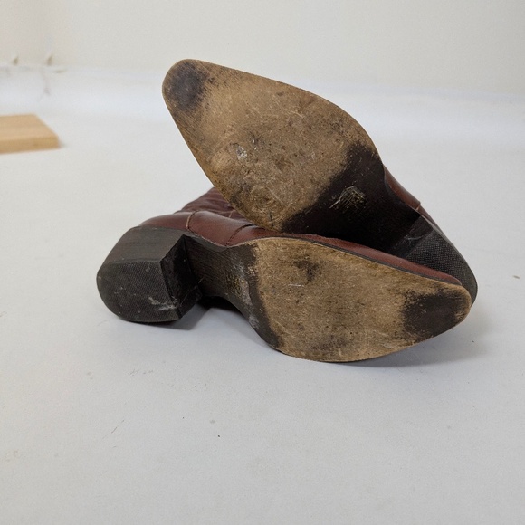 Brown Leather Cowgirl Cowboy Boots Mesh Lining Heeled Slouchy - Picture 10 of 12